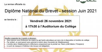 Remise des diplômes de brevet 2021 