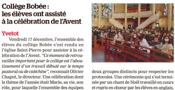 Célébration de l'avent au collège Bobée