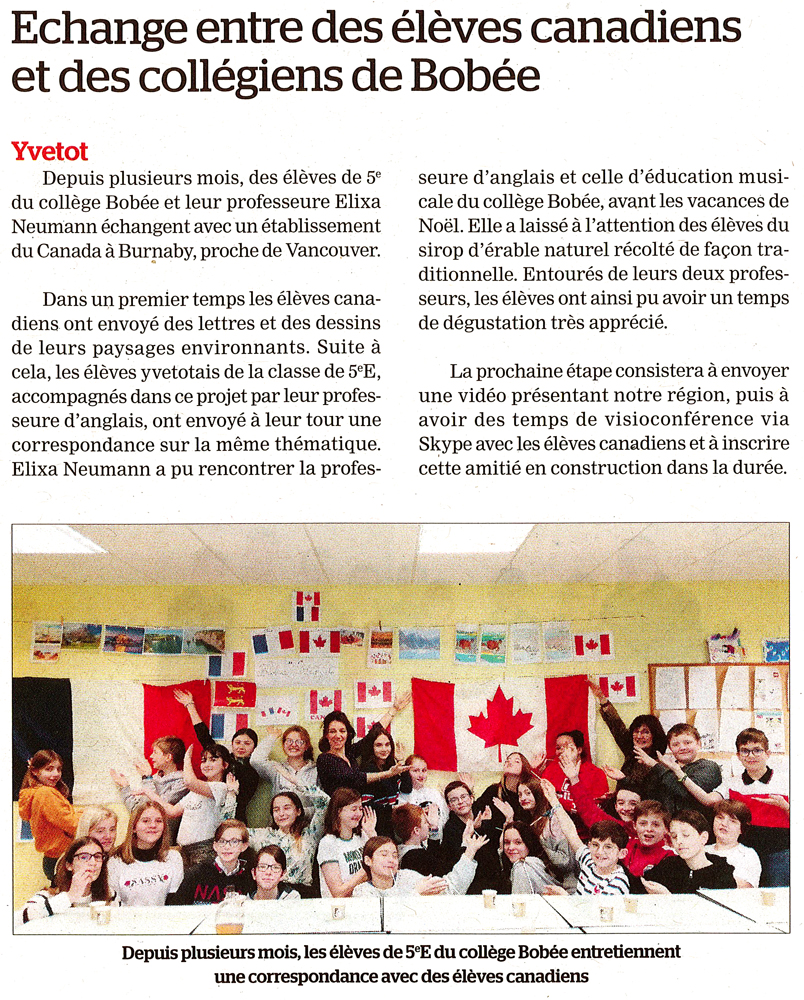 Échange avec un établissement canadien  Collège privé Bobée