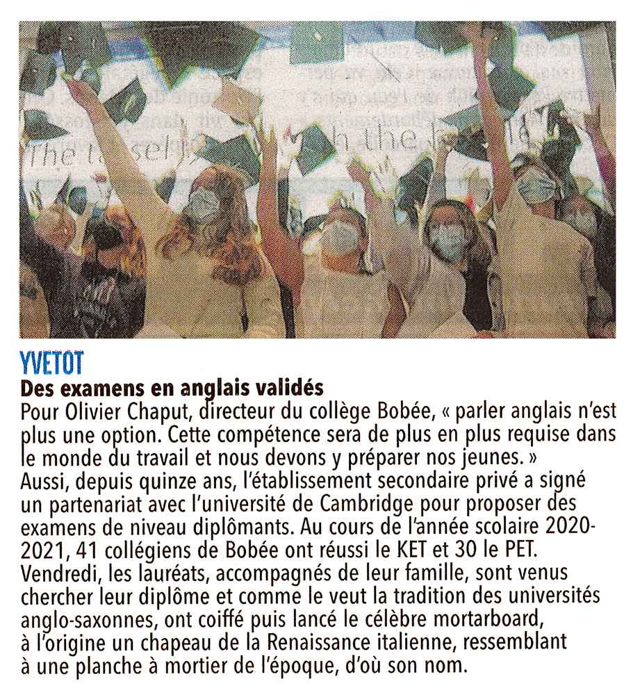 Des examens en anglais validés Collège privé Bobée