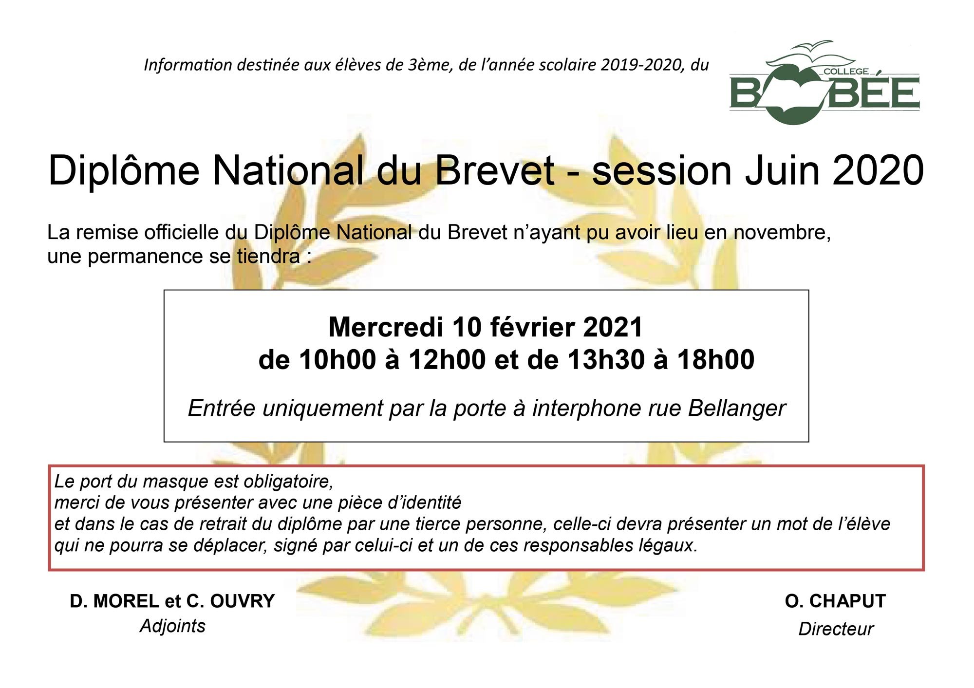 Remise des diplômes du brevet de la session de juin 2020 | Collège ...