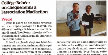 Remise de chèque à l'association Madaction